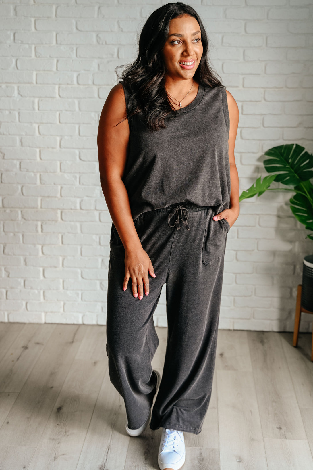 Taking It Easy Tank and Pants Set in Black - Lavish Fix