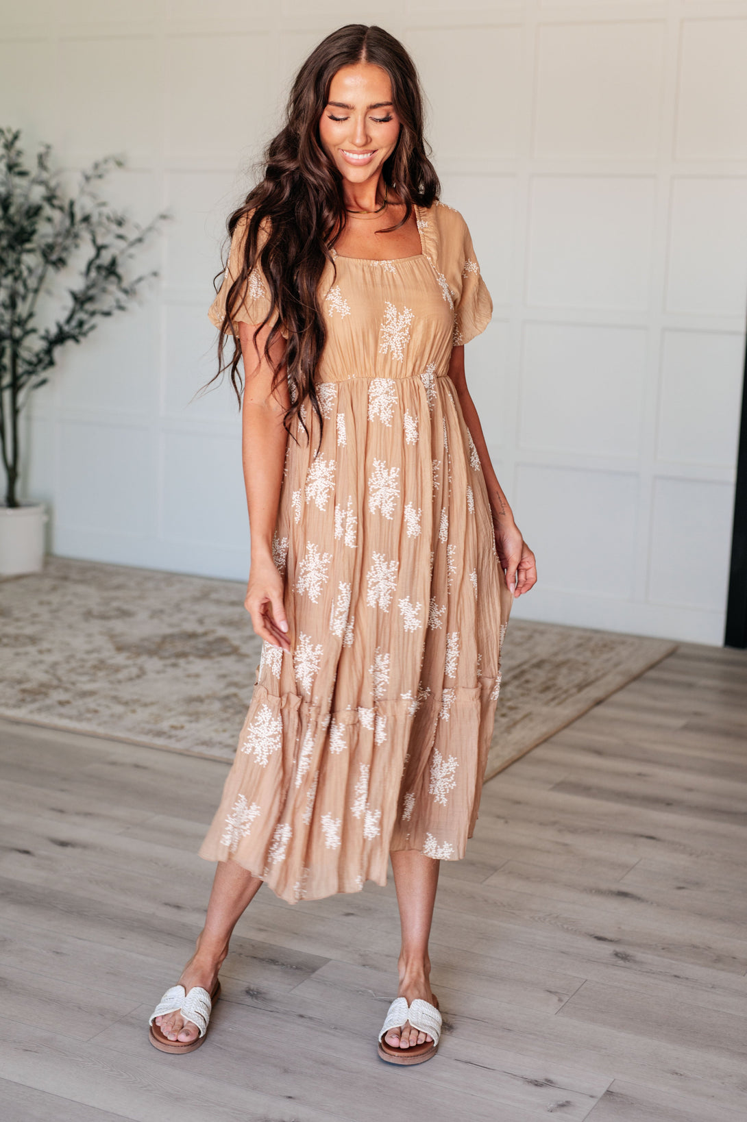 Trusting My Intuition Balloon Sleeve Dress in Camel - Lavish Fix