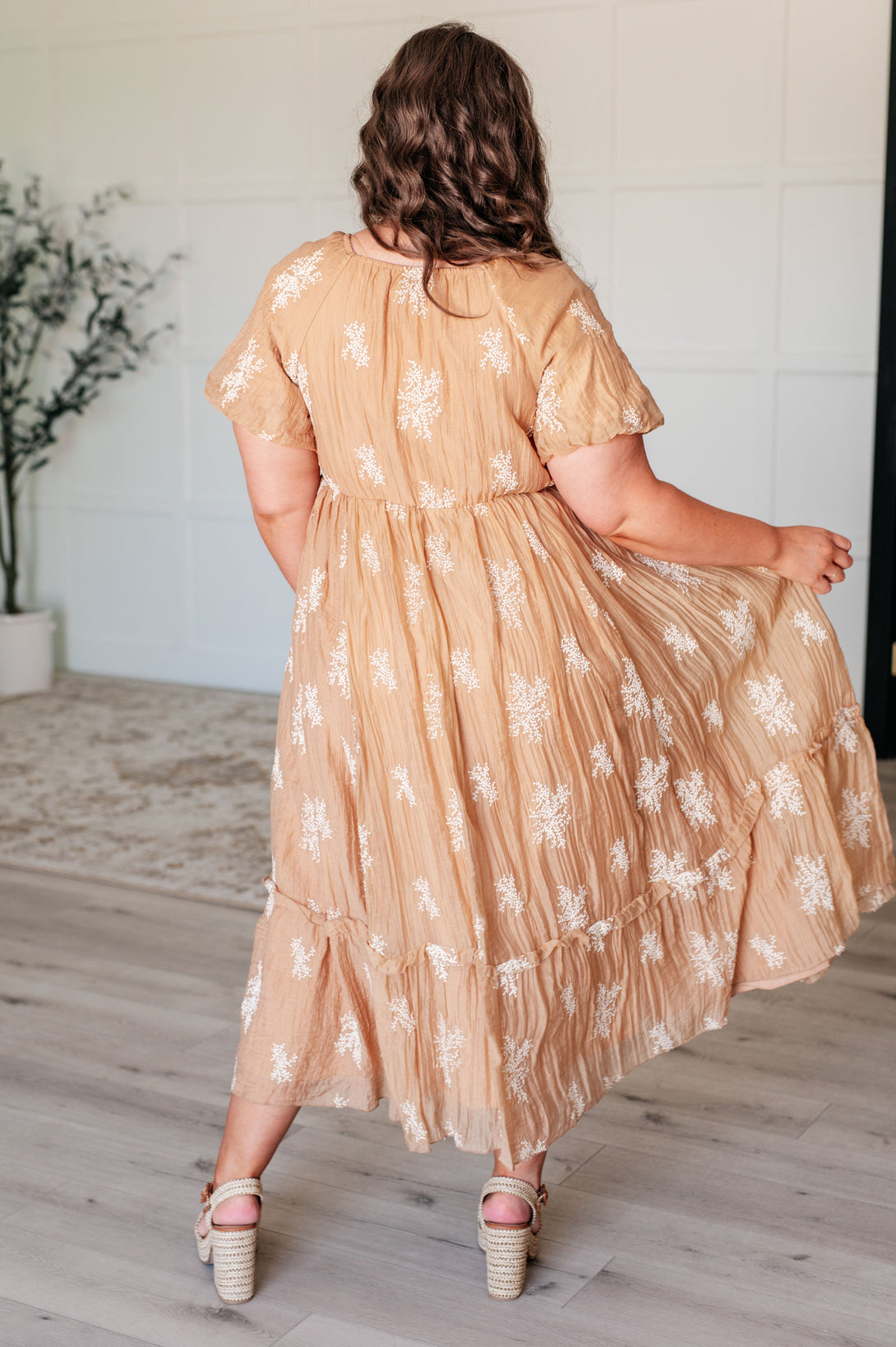 Trusting My Intuition Balloon Sleeve Dress in Camel - Lavish Fix