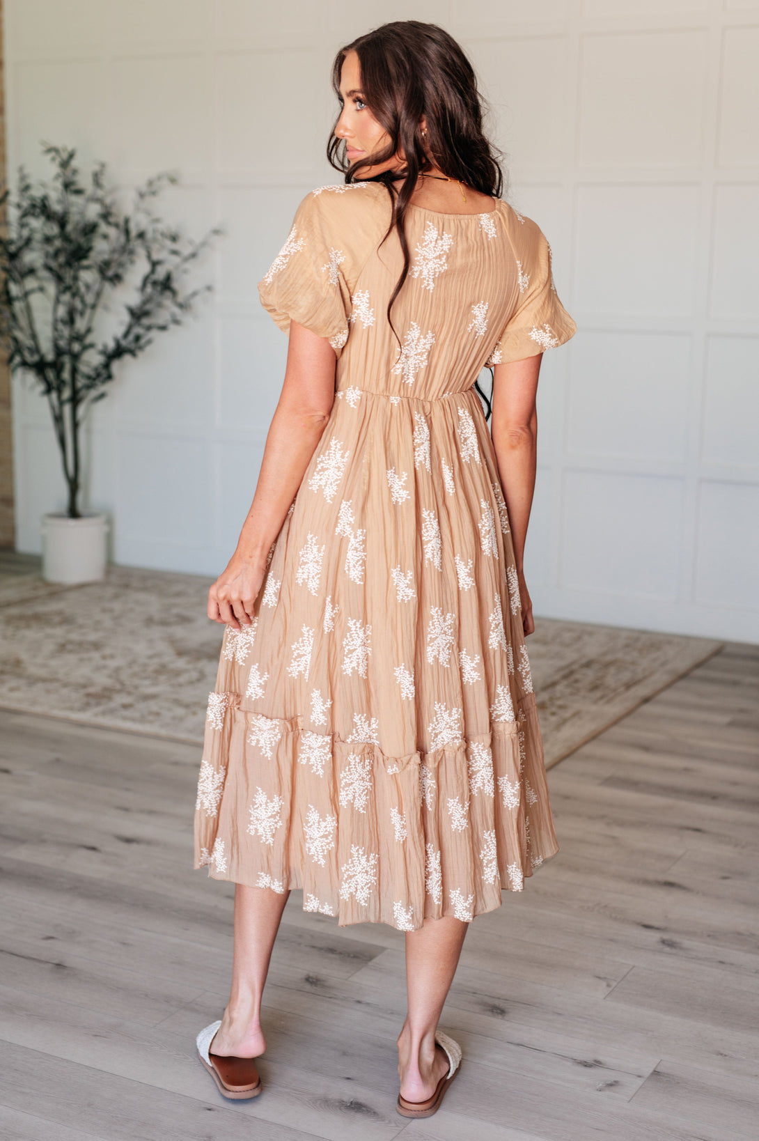 Trusting My Intuition Balloon Sleeve Dress in Camel - Lavish Fix