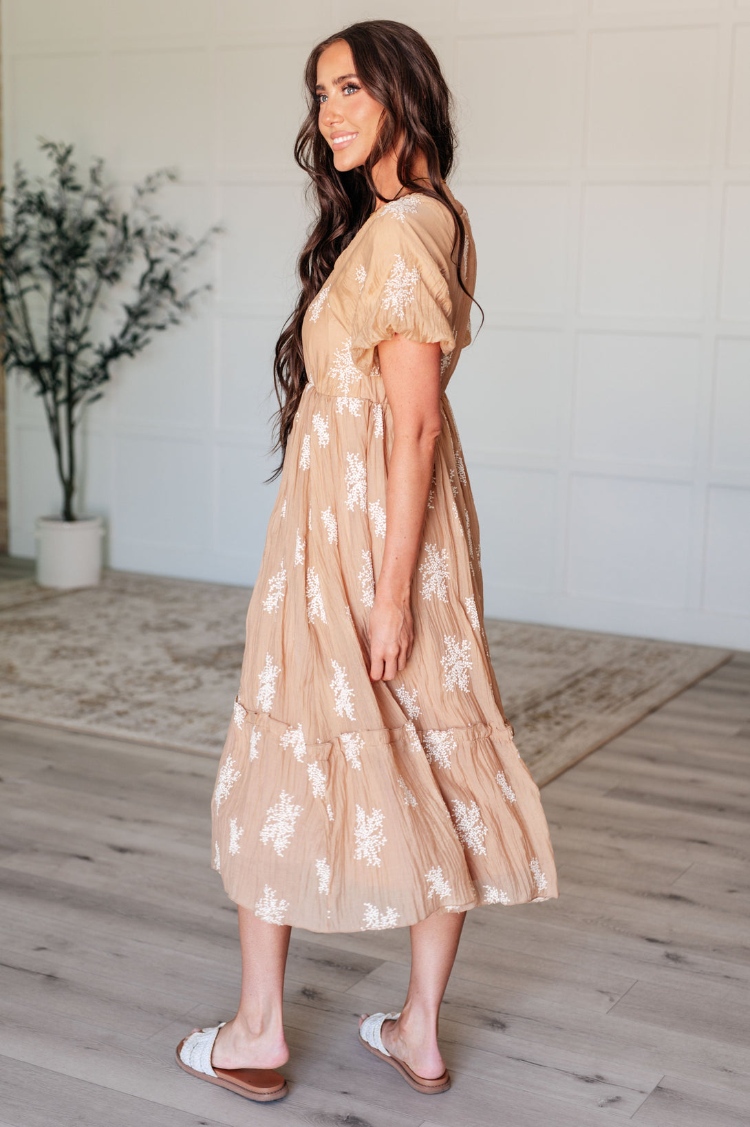 Trusting My Intuition Balloon Sleeve Dress in Camel - Lavish Fix