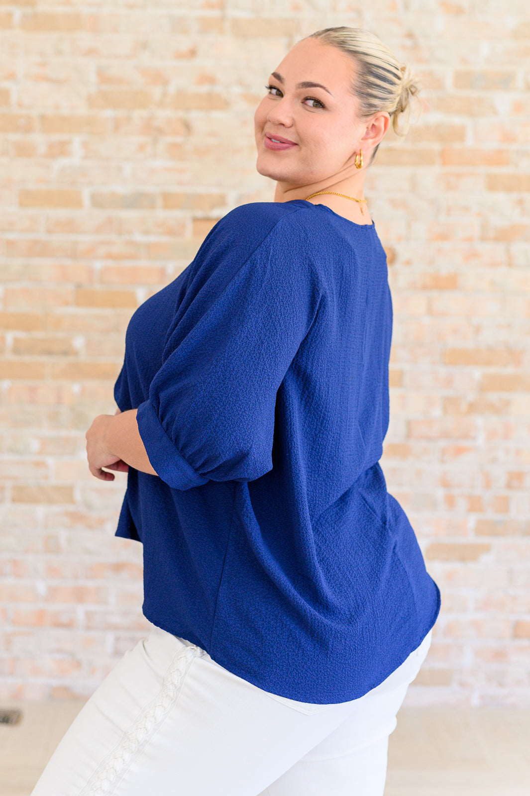 Up For Anything V-Neck Blouse in Navy - Lavish Fix