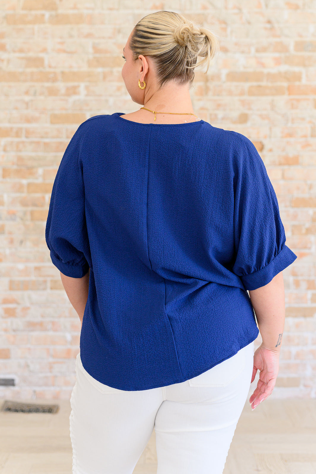 Up For Anything V-Neck Blouse in Navy - Lavish Fix