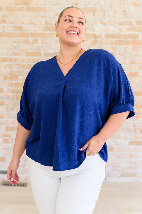 Up For Anything V-Neck Blouse in Navy - Lavish Fix