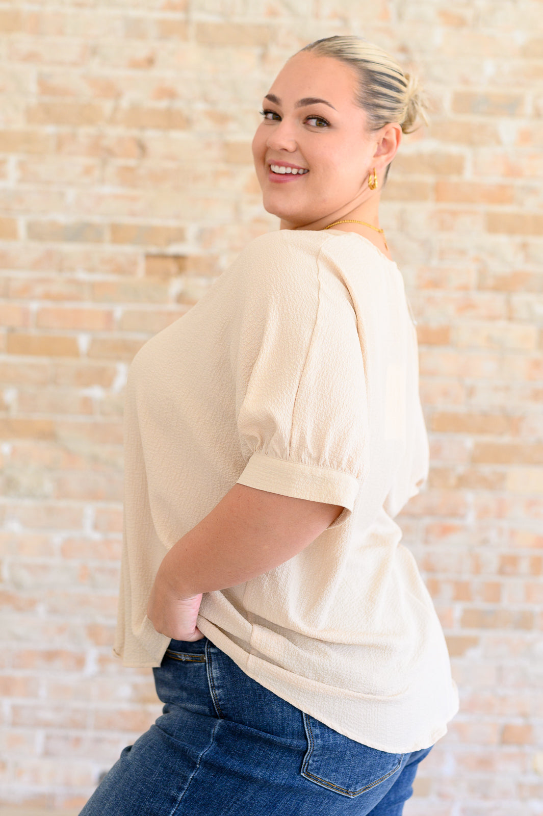 Up For Anything V-Neck Blouse in Taupe - Lavish Fix