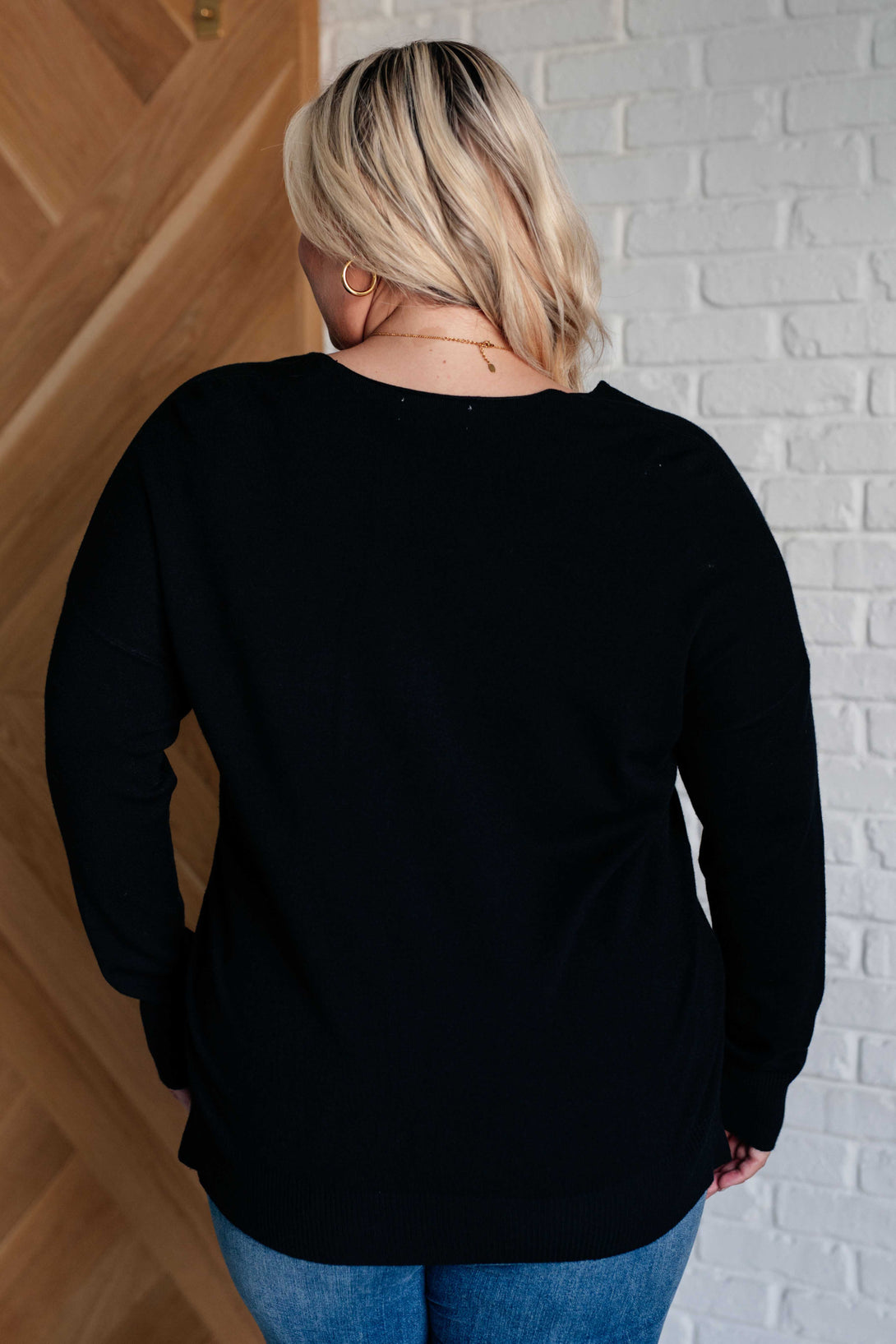 V-Neck Front Seam Sweater in Black - Lavish Fix