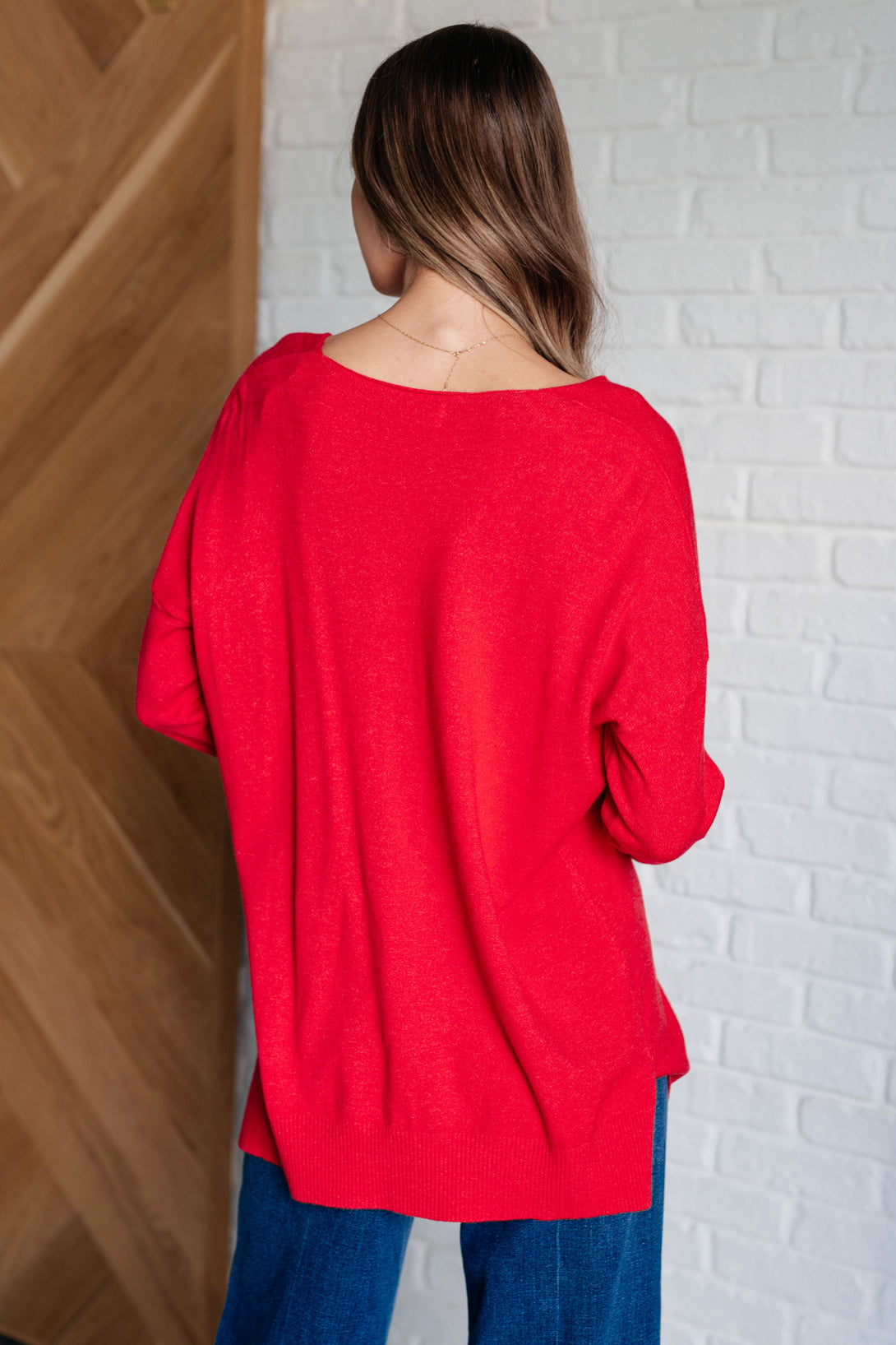 V-Neck Front Seam Sweater in Heather Red - Lavish Fix