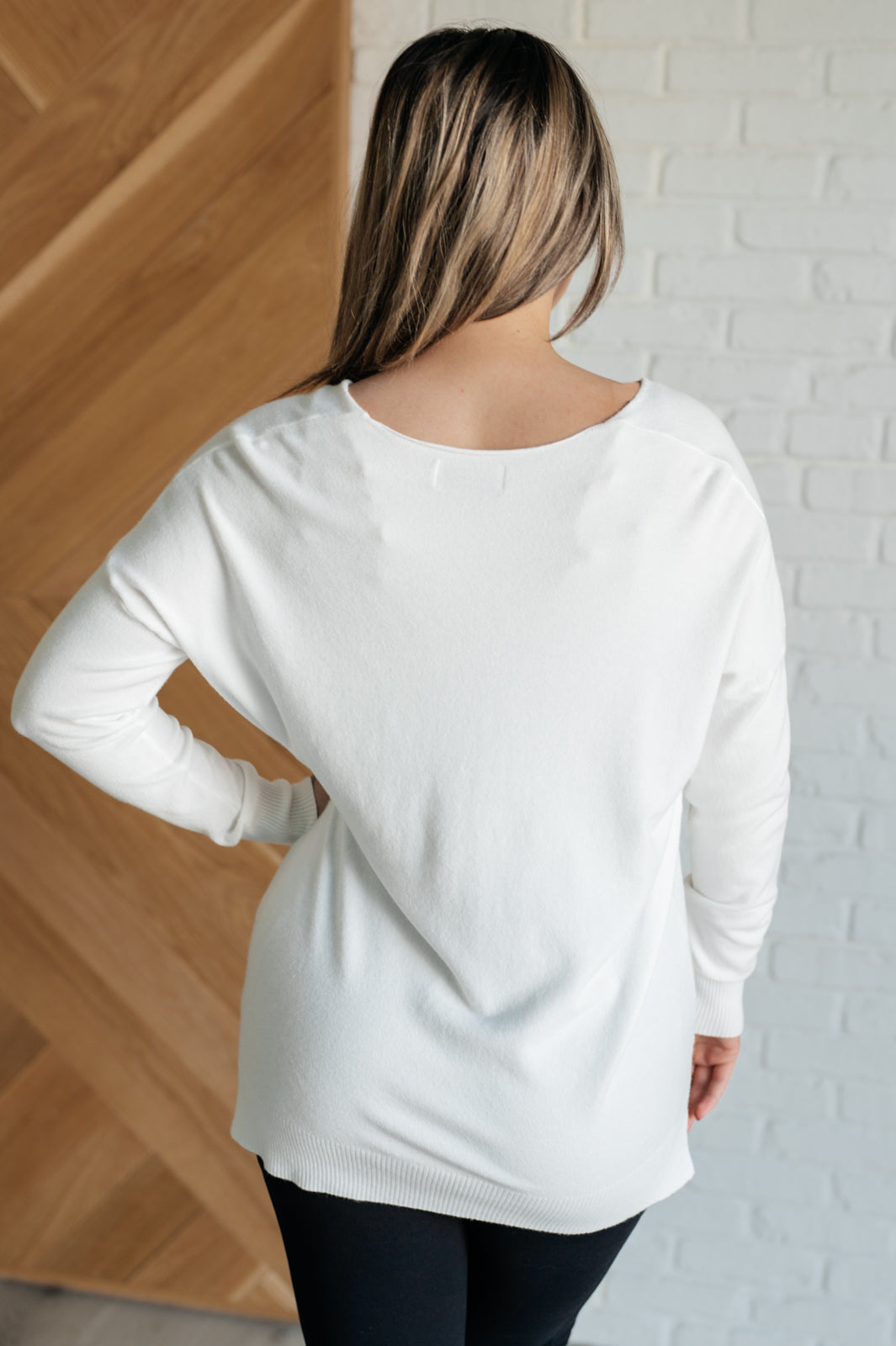 V-Neck Front Seam Sweater in Ivory - Lavish Fix