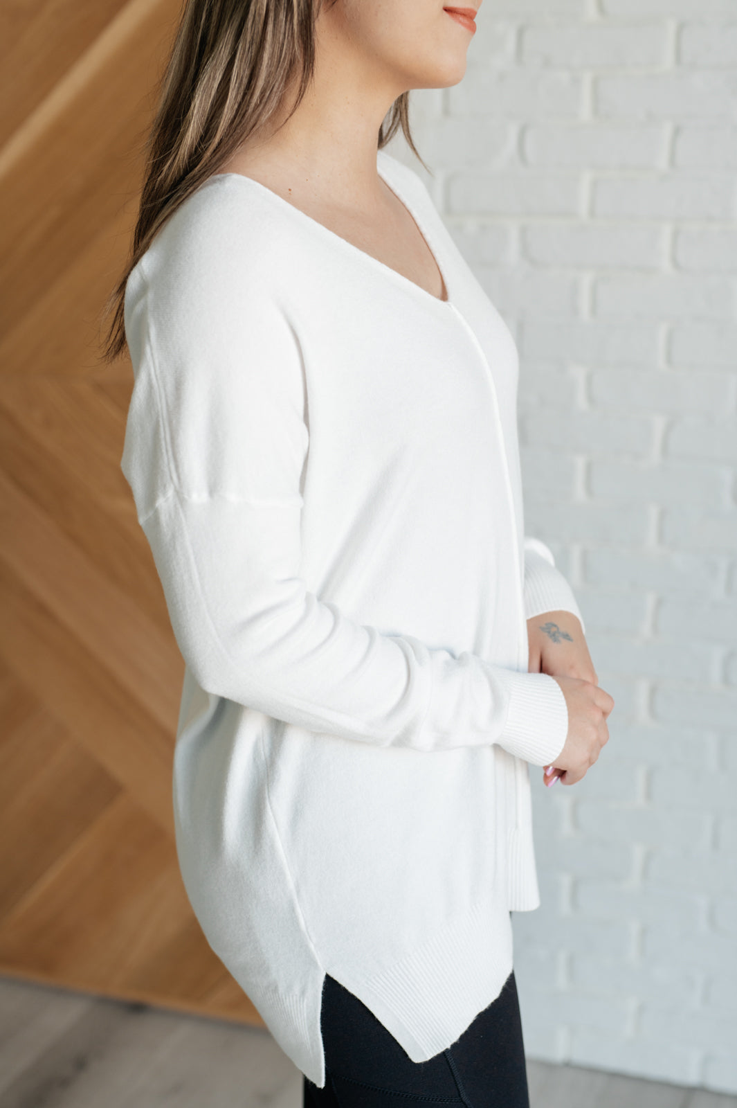 V-Neck Front Seam Sweater in Ivory - Lavish Fix