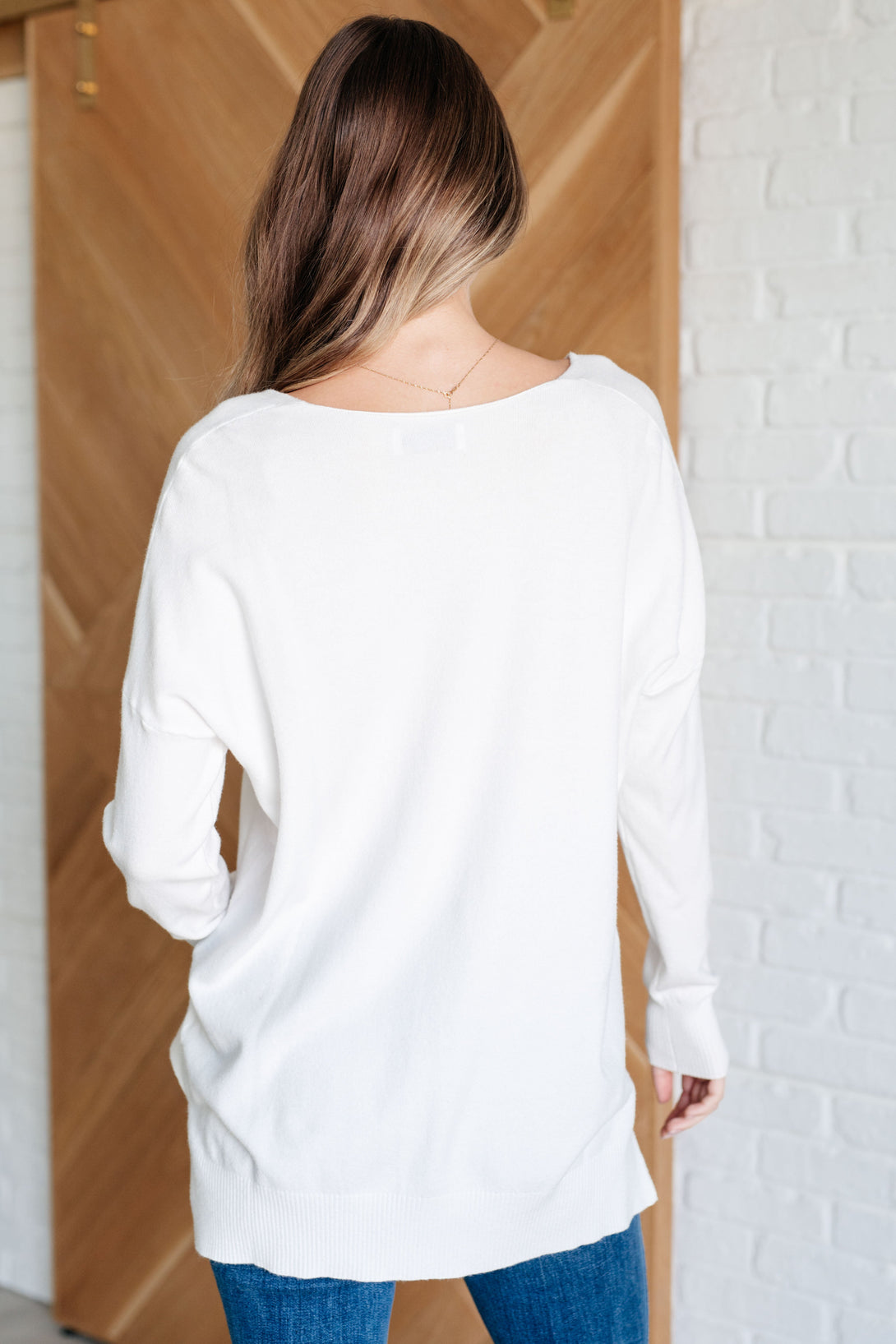 V-Neck Front Seam Sweater in Ivory - Lavish Fix