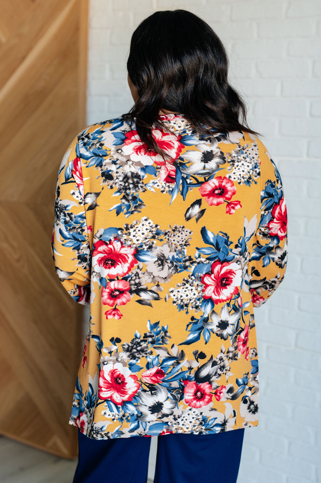 V-Neck Scoop Hem Top in Marigold Floral - Lavish Fix