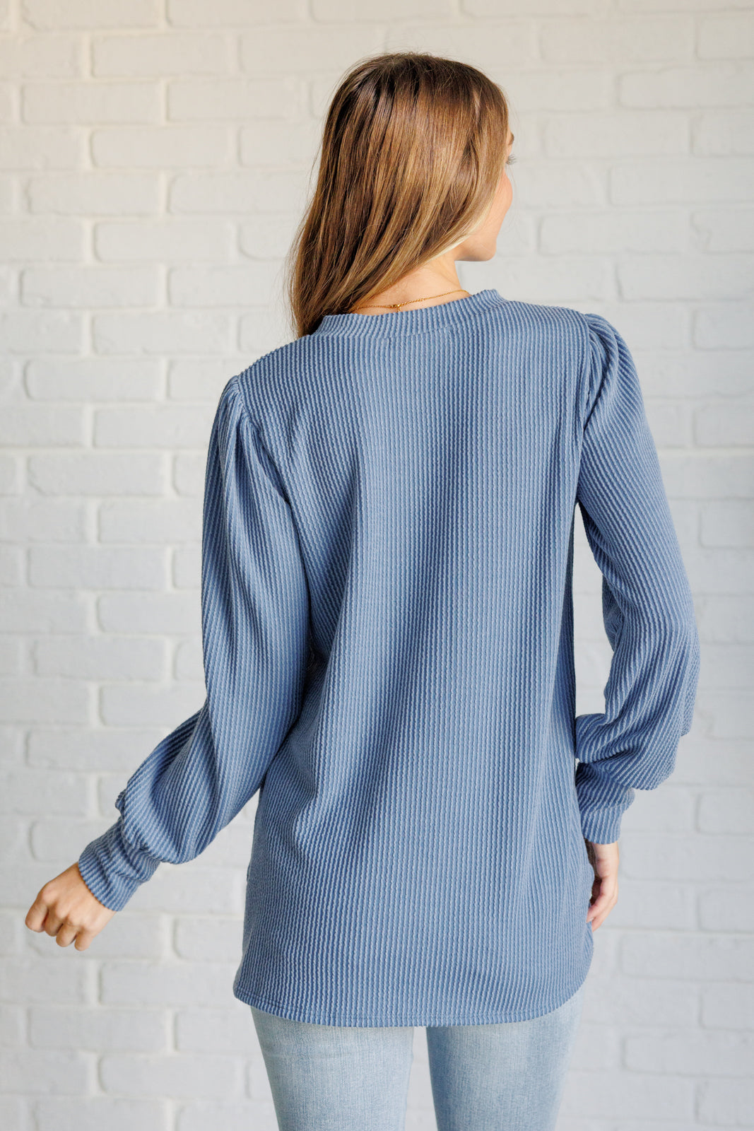 When the Sun Goes Down Mineral Wash Ribbed Knit Top in Vintage Denim - Lavish Fix