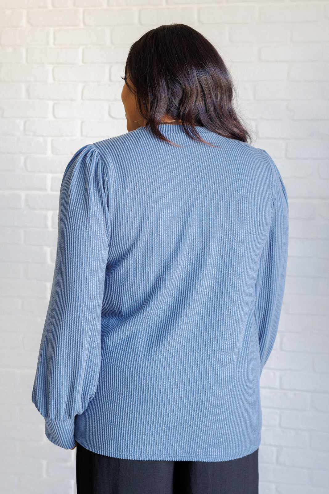 When the Sun Goes Down Mineral Wash Ribbed Knit Top in Vintage Denim - Lavish Fix