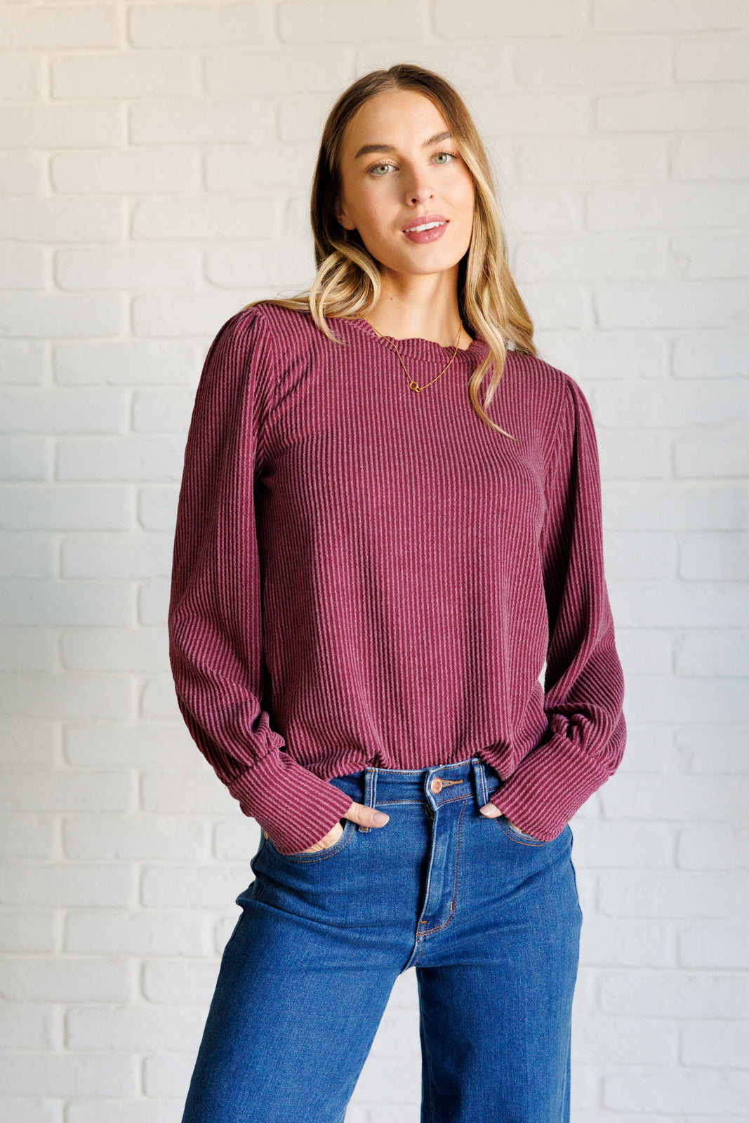 When the Sun Goes Down Mineral Wash Ribbed Knit Top in Wine - Lavish Fix