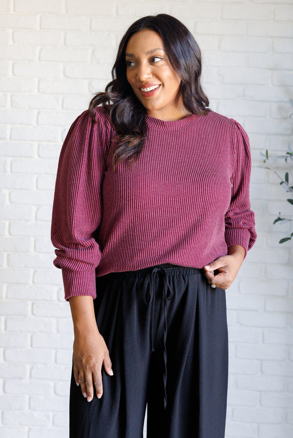 When the Sun Goes Down Mineral Wash Ribbed Knit Top in Wine - Lavish Fix