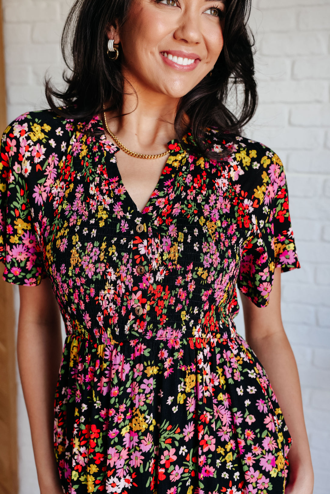 Wildflower and Barley V-Neck Button Up Dress - Lavish Fix