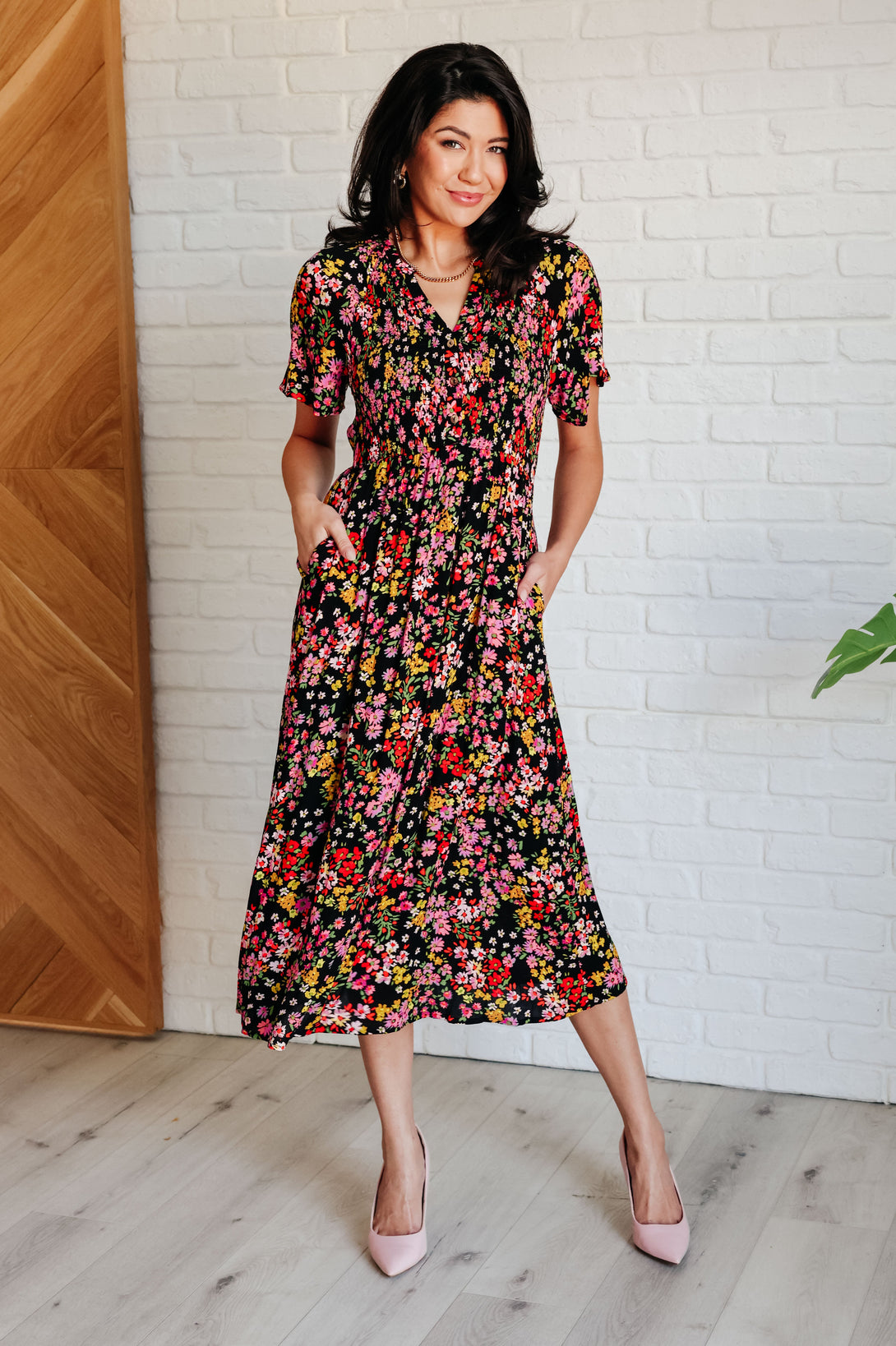 Wildflower and Barley V-Neck Button Up Dress - Lavish Fix