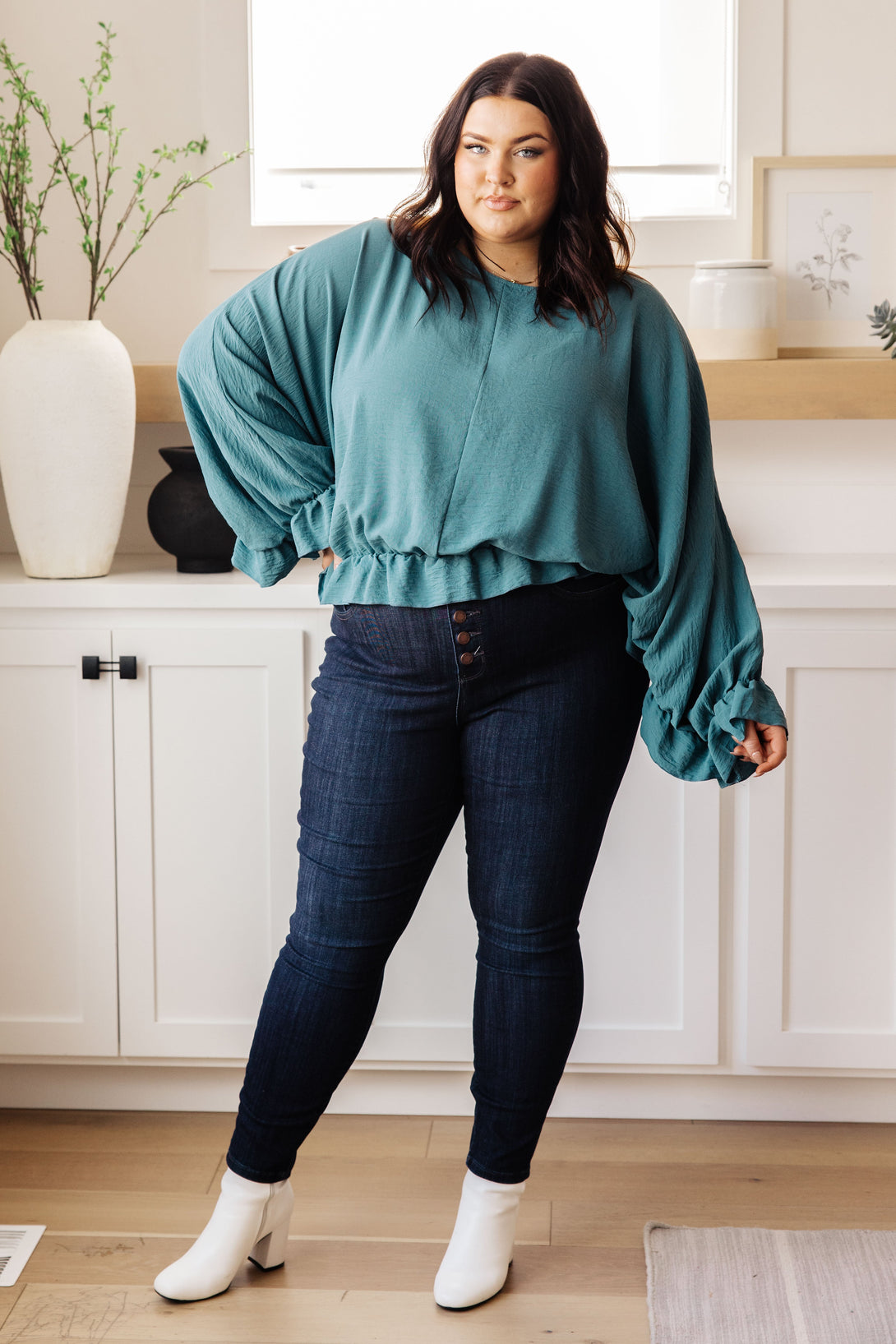 Winging It Ruffle Detail Top in Teal - Lavish Fix