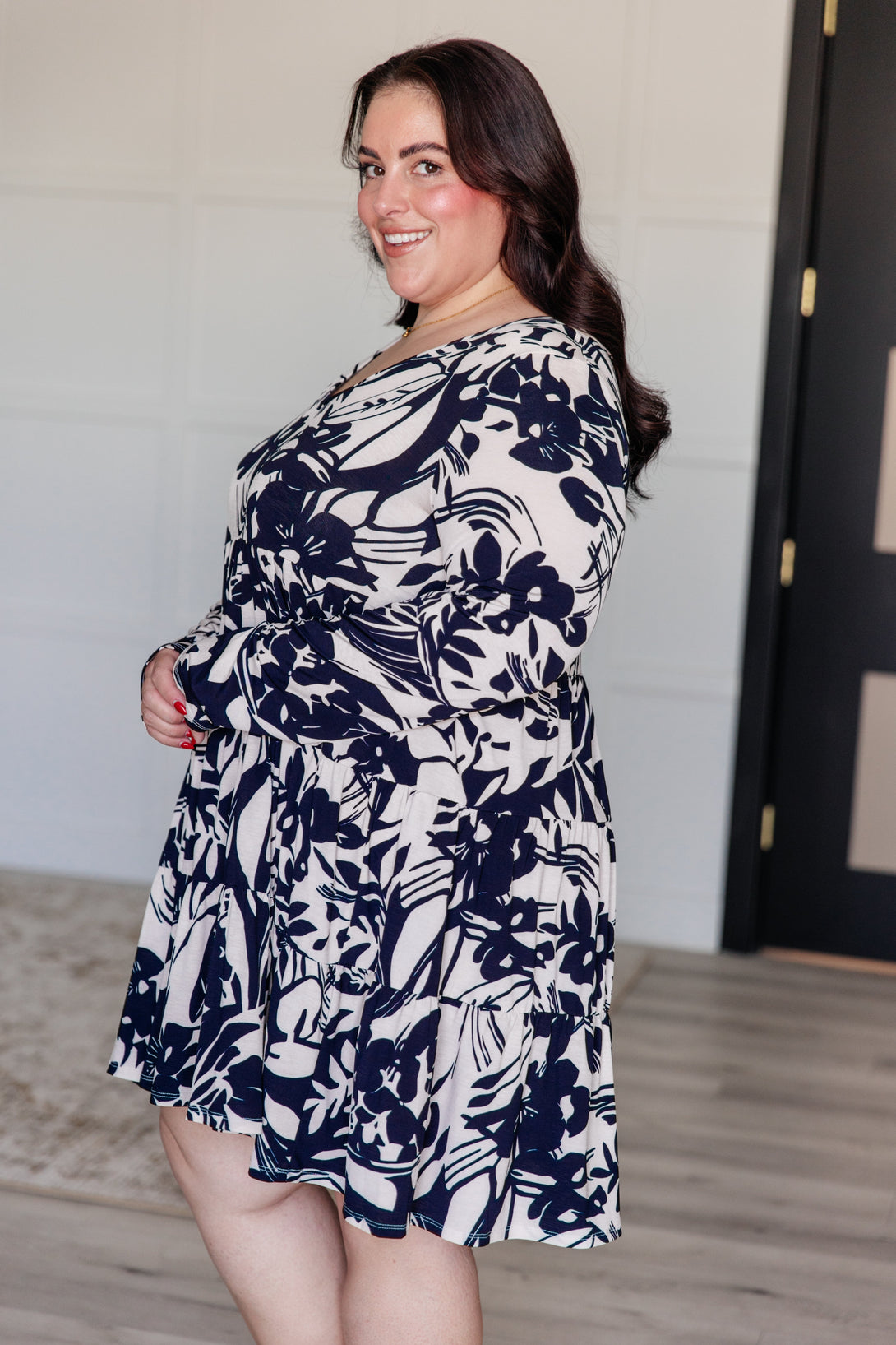 Worthwhile Moment Floral Tiered Dress in Oatmeal and Navy - Lavish Fix