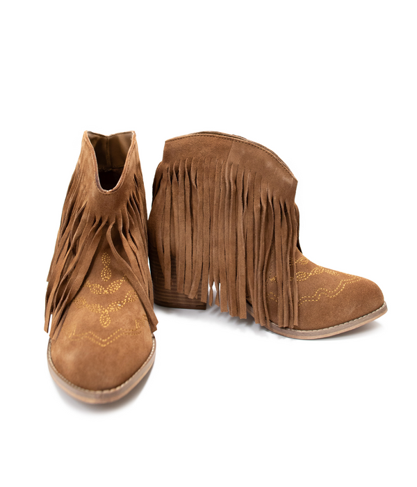 Amos Fringe Ankle Bootie in Tan Suede - Lavish Fix