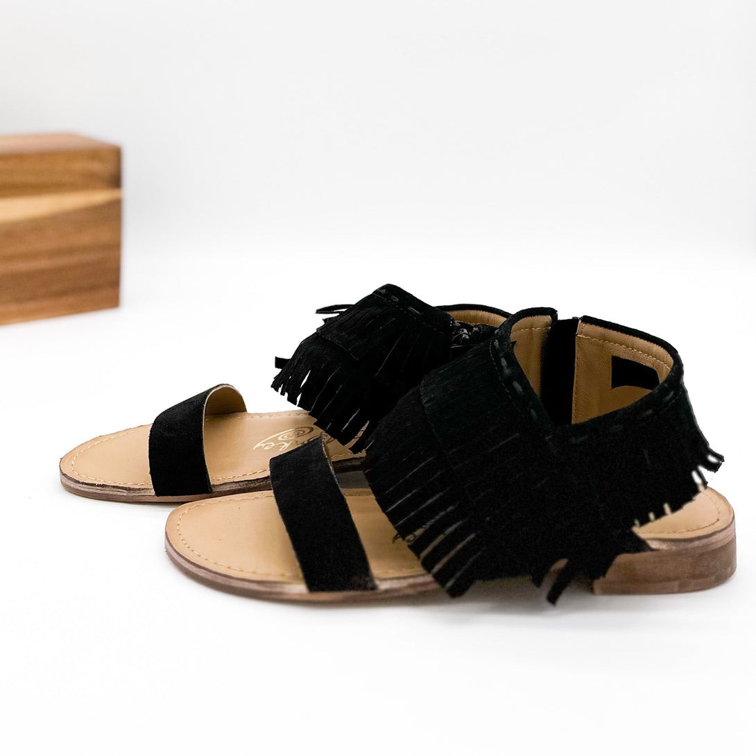 Fringe Star Sandal in Black - Lavish Fix