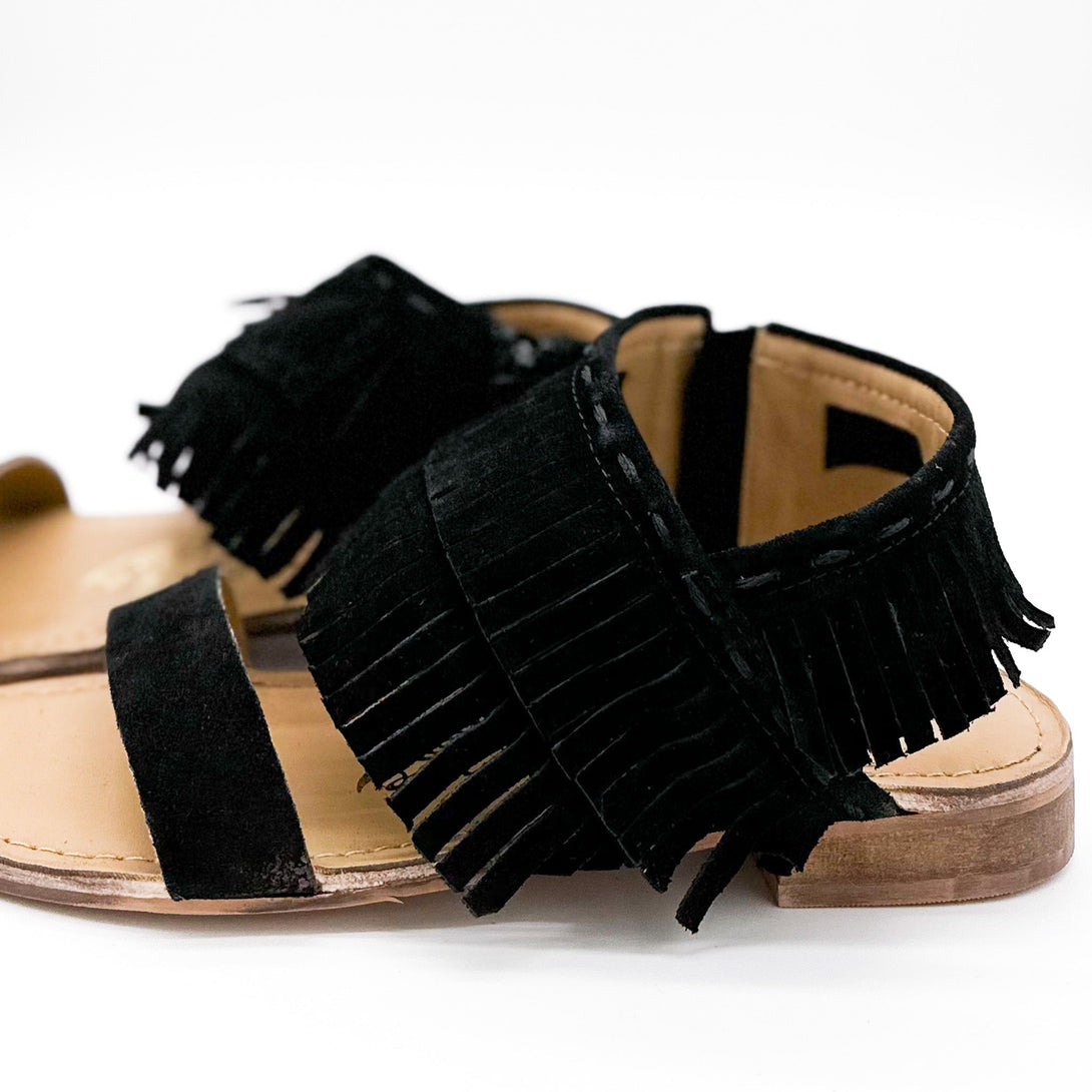 Fringe Star Sandal in Black - Lavish Fix