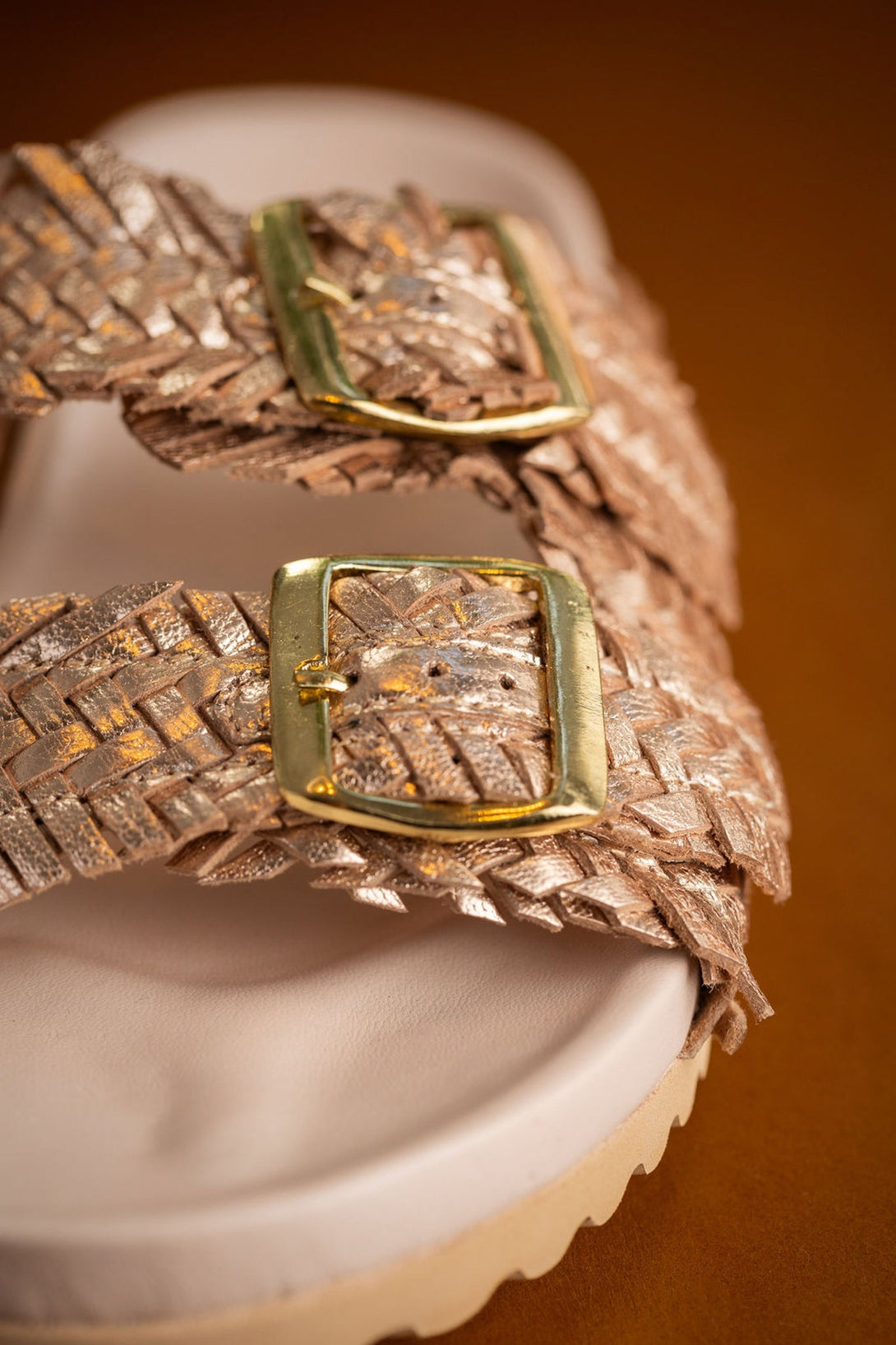 Intertwine Dual Woven Strap Slide in Champagne - Lavish Fix