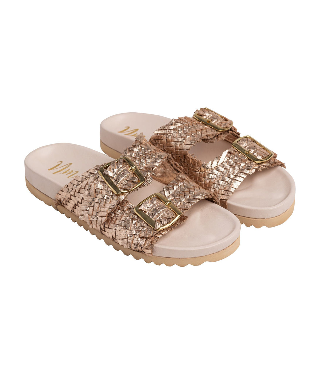 Intertwine Dual Woven Strap Slide in Champagne - Lavish Fix