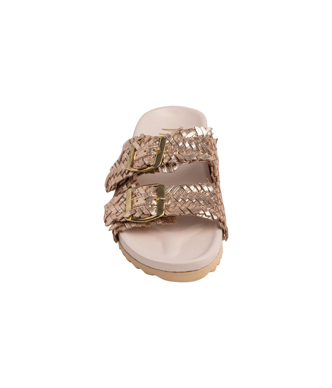 Intertwine Dual Woven Strap Slide in Champagne - Lavish Fix