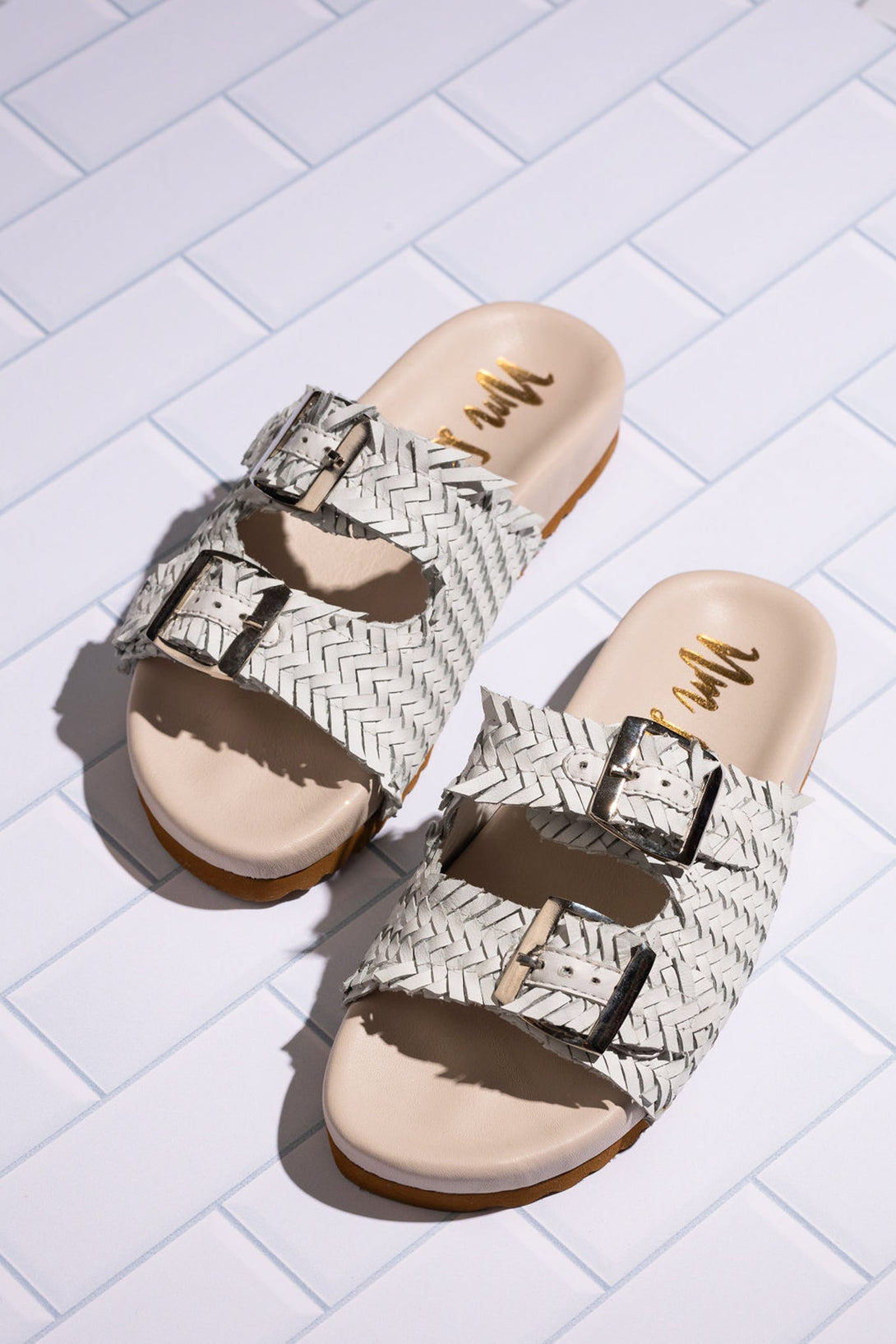 Intertwine Dual Woven Strap Slide in White - Lavish Fix