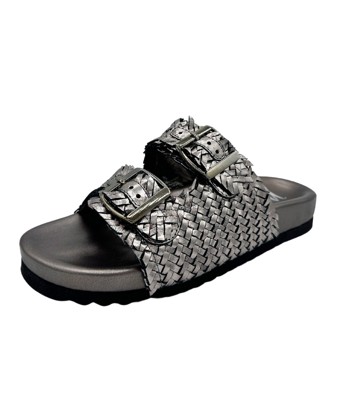 Intertwine Dual Woven Strap Slide in Pewter - Lavish Fix