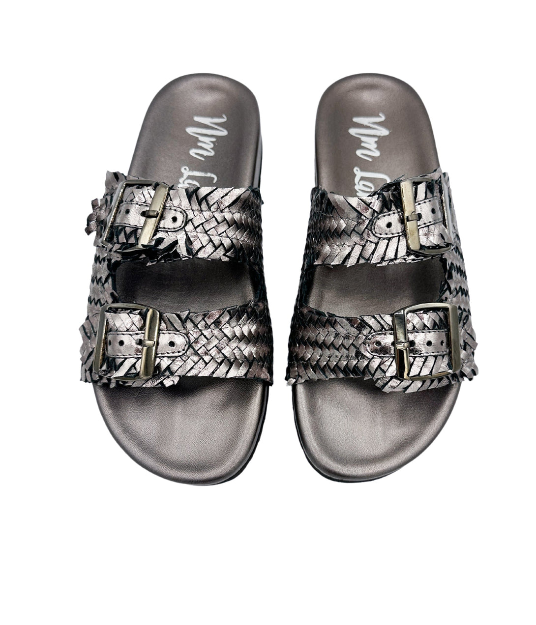 Intertwine Dual Woven Strap Slide in Pewter - Lavish Fix