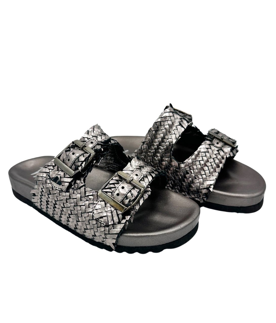 Intertwine Dual Woven Strap Slide in Pewter - Lavish Fix