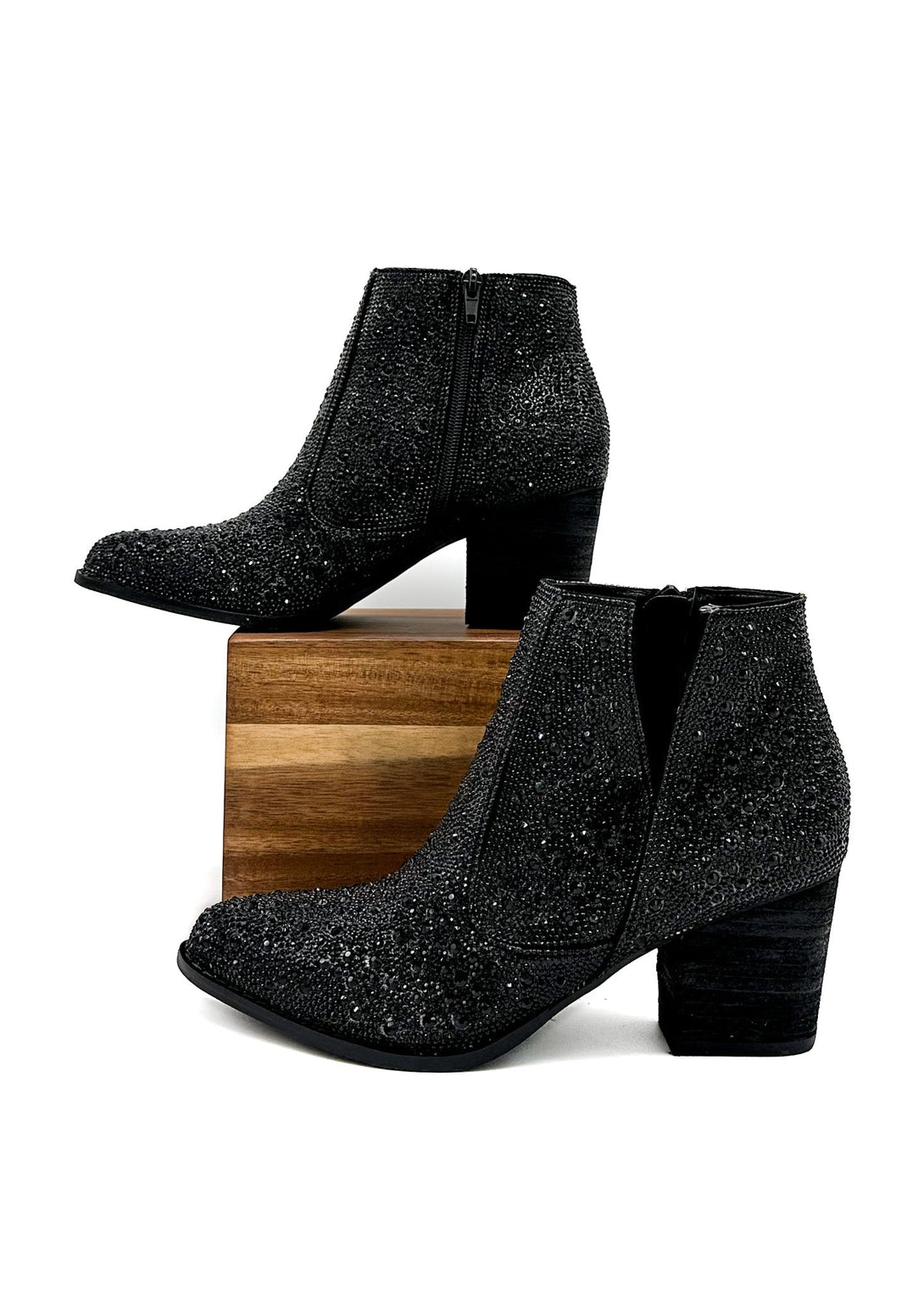 Shine Star Rhinestone Bootie in Black - Lavish Fix