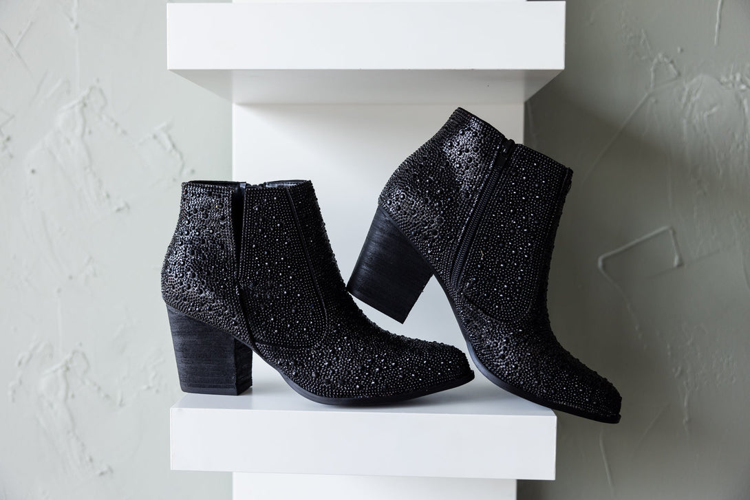 Shine Star Rhinestone Bootie in Black - Lavish Fix