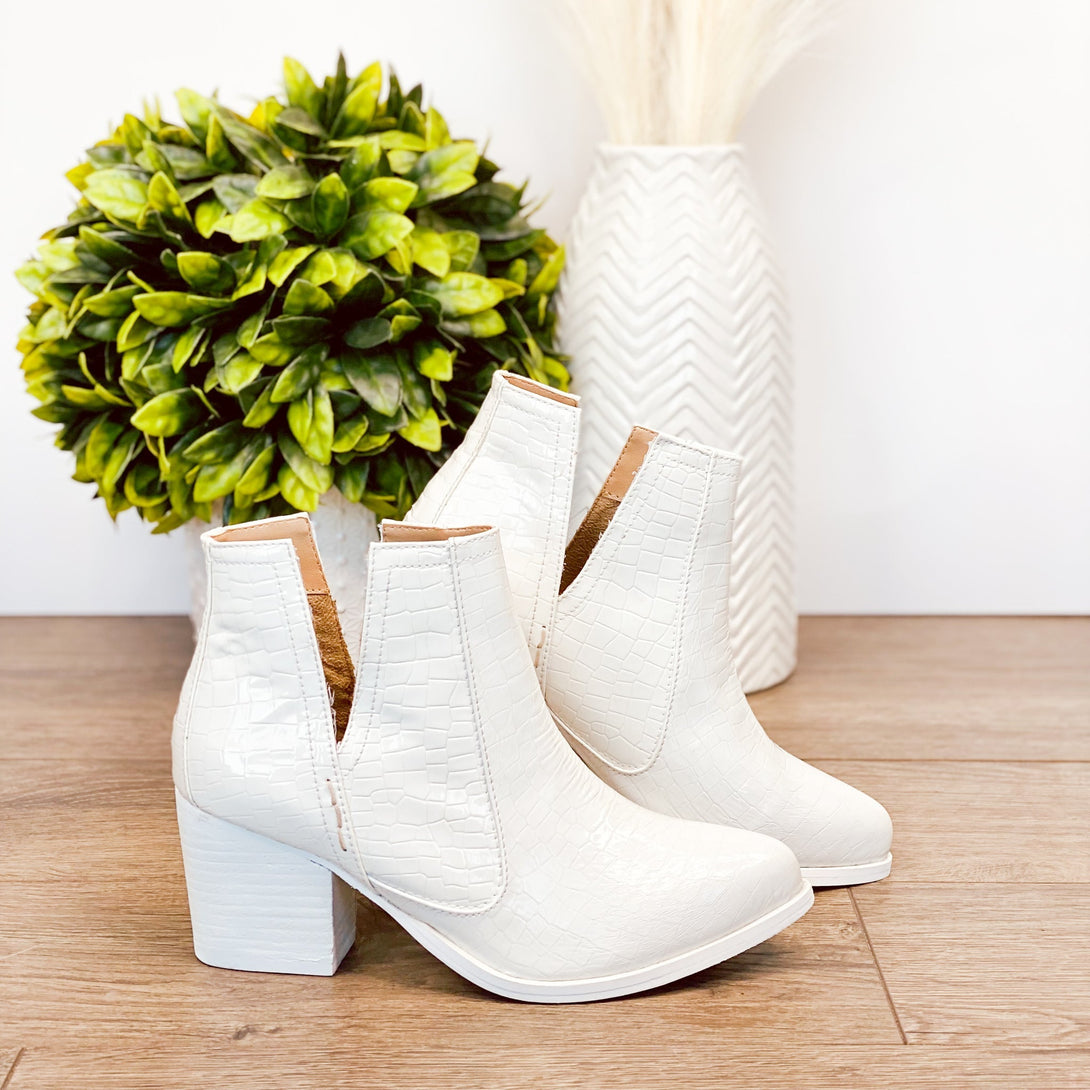 Tarim Bootie in White Croc - Lavish Fix