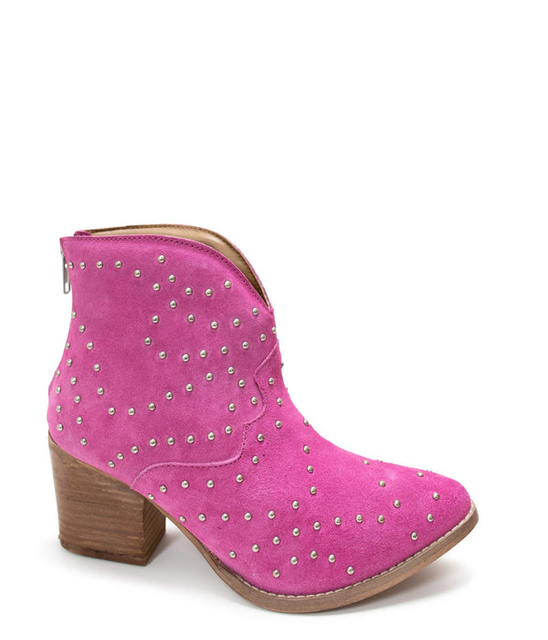 Twilight Studded Heeled Ankle Boot in Magenta - Lavish Fix