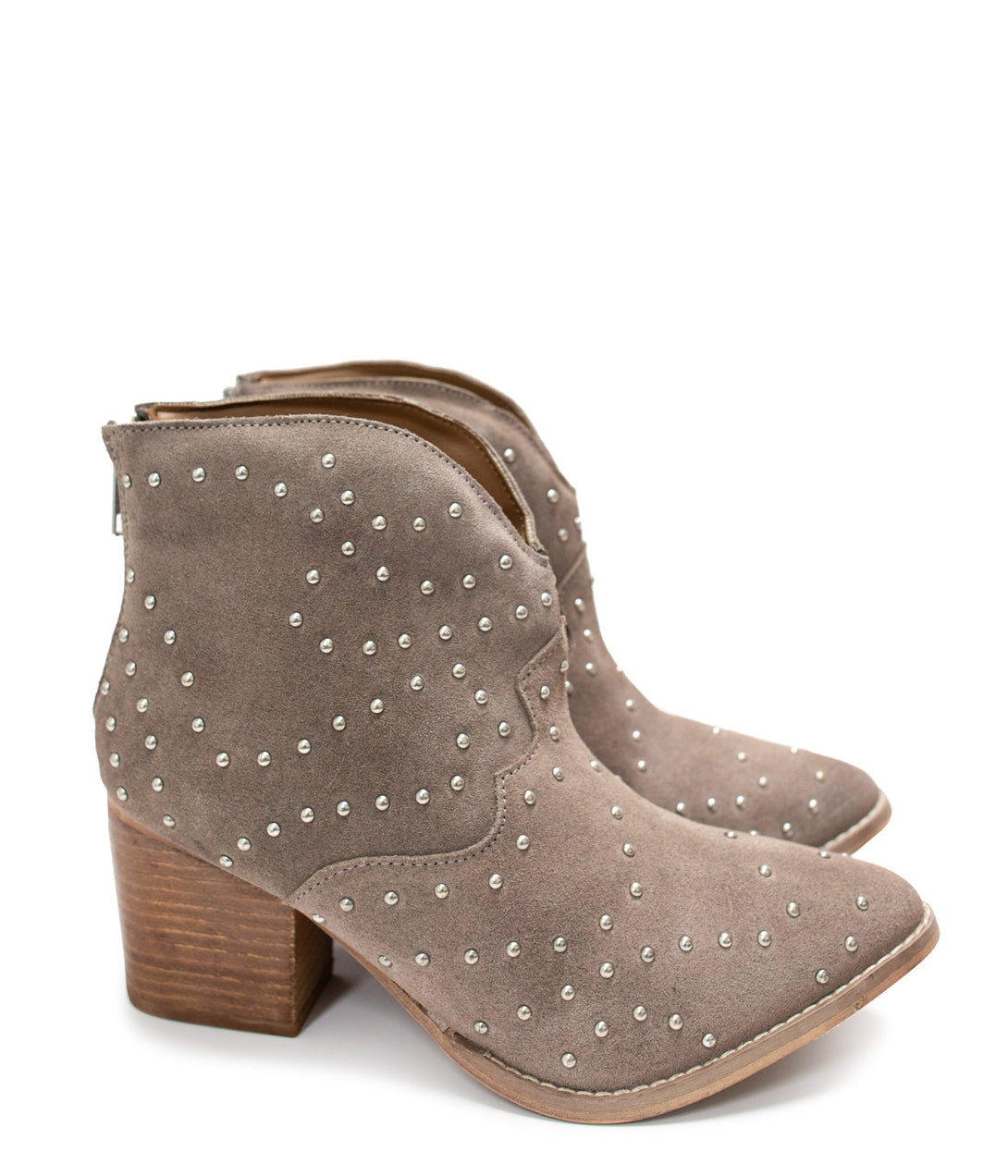 Twilight Studded Heeled Ankle Boot in Taupe - Lavish Fix