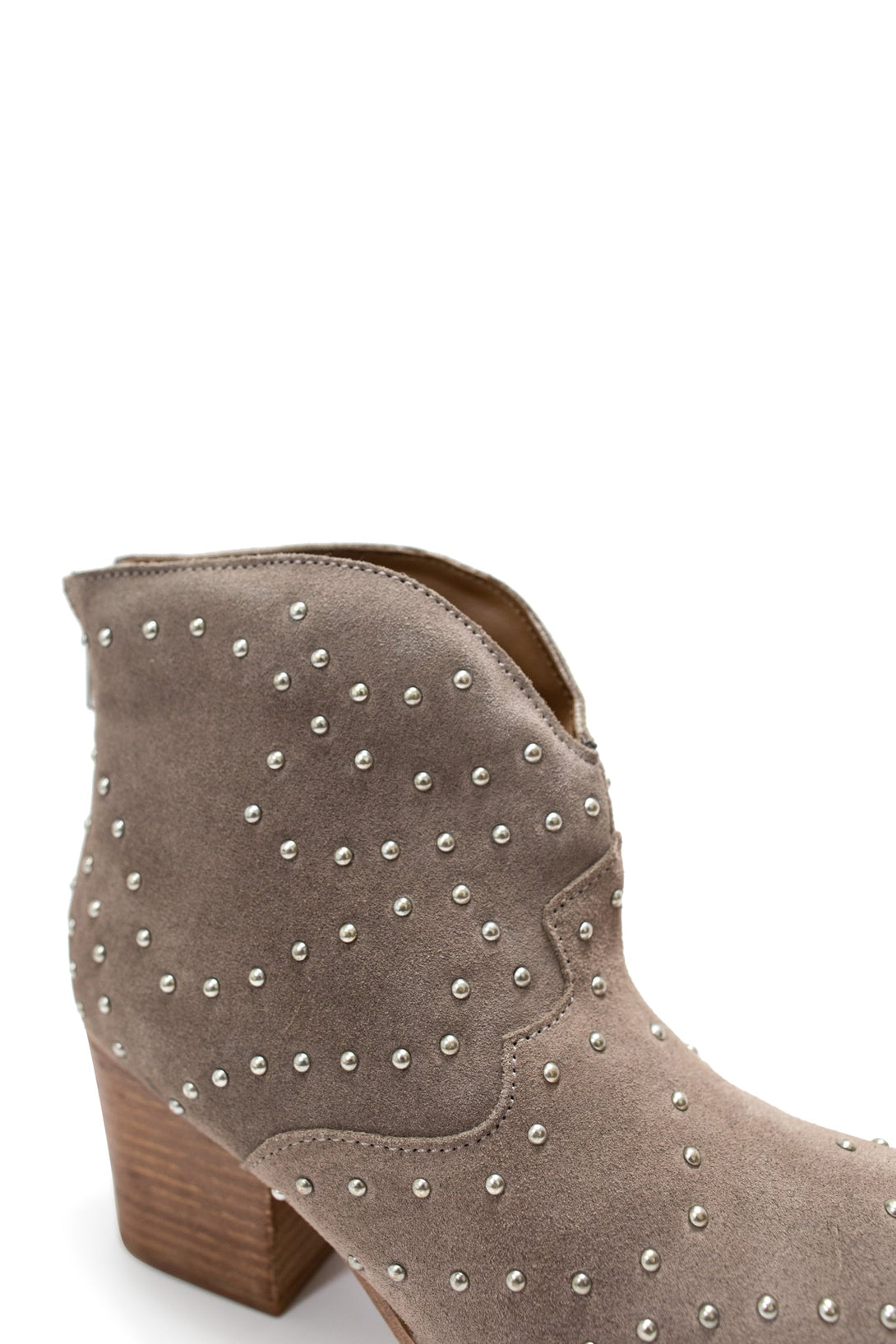 Twilight Studded Heeled Ankle Boot in Taupe - Lavish Fix