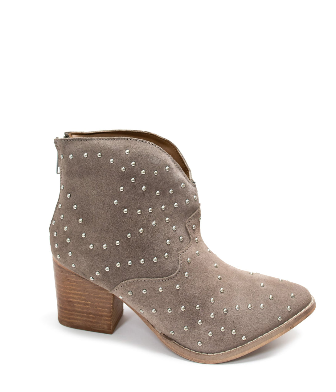 Twilight Studded Heeled Ankle Boot in Taupe - Lavish Fix